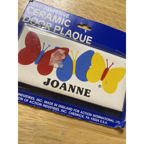 VINTAGE/RETRO JOANNE BUTTERFLY NEW DEAD STOCK CERAMIC DOOR NAME PLAQUE WALL SIGN - Picture 9 of 12